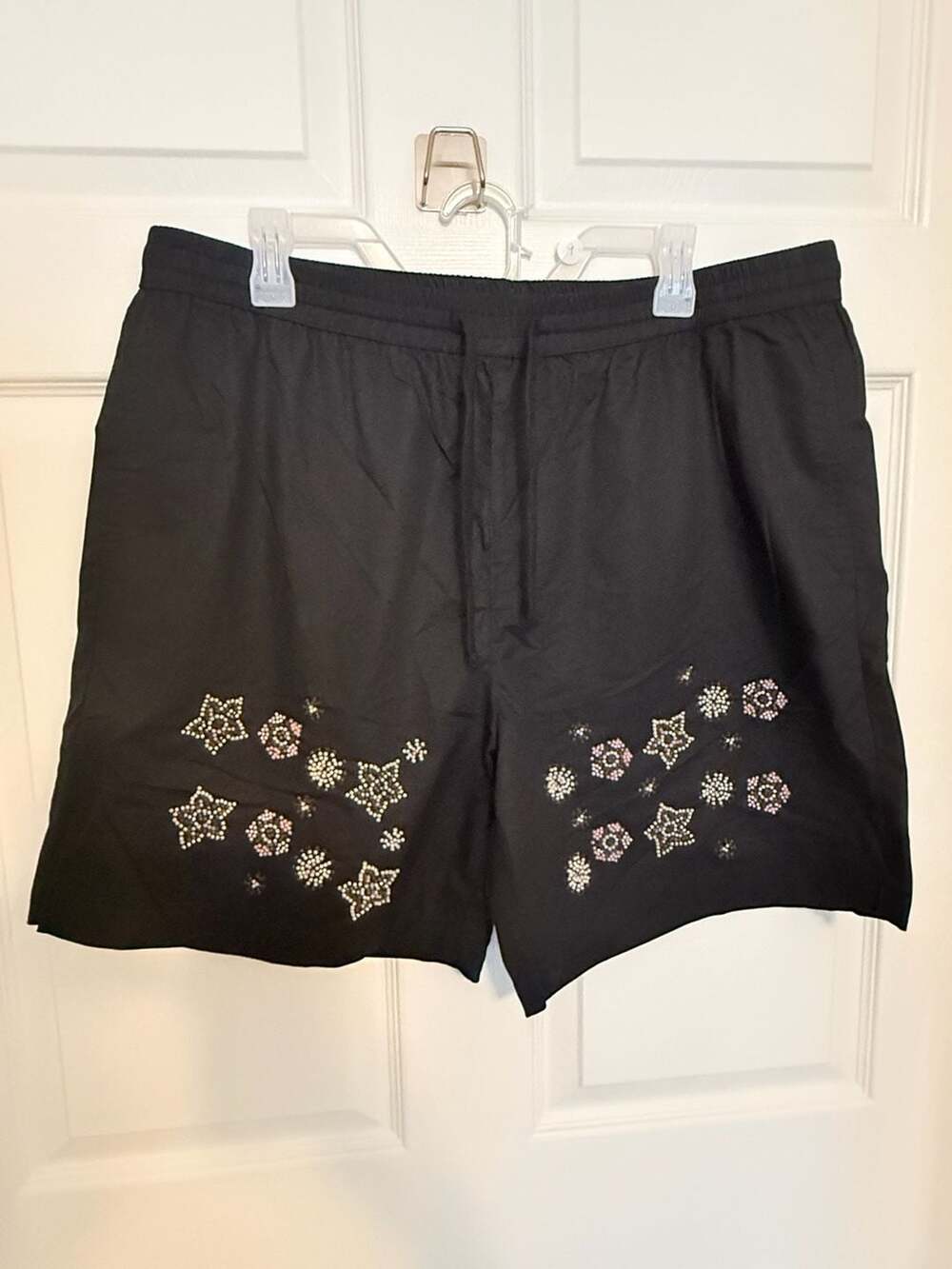 Forever 21 Men's Black Shorts with Beaded Star and Flower Embellishments